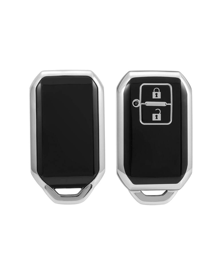 Keycare TPU Key Cover Compatible for Glanza, Urban Cruiser Hyryder Smart Key | TP05 Silver Black